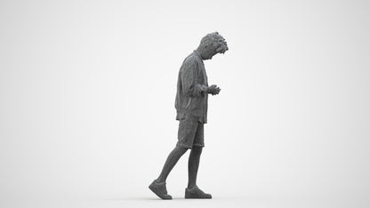 3D human model boy casual kids, photogrammetry scanned person for archviz, wireframe side view