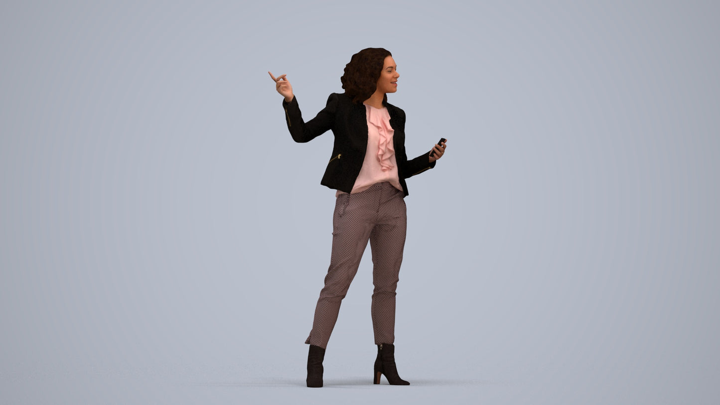 realistic 3D human woman business, archviz people FBX OBJ for Blender, standing pose render