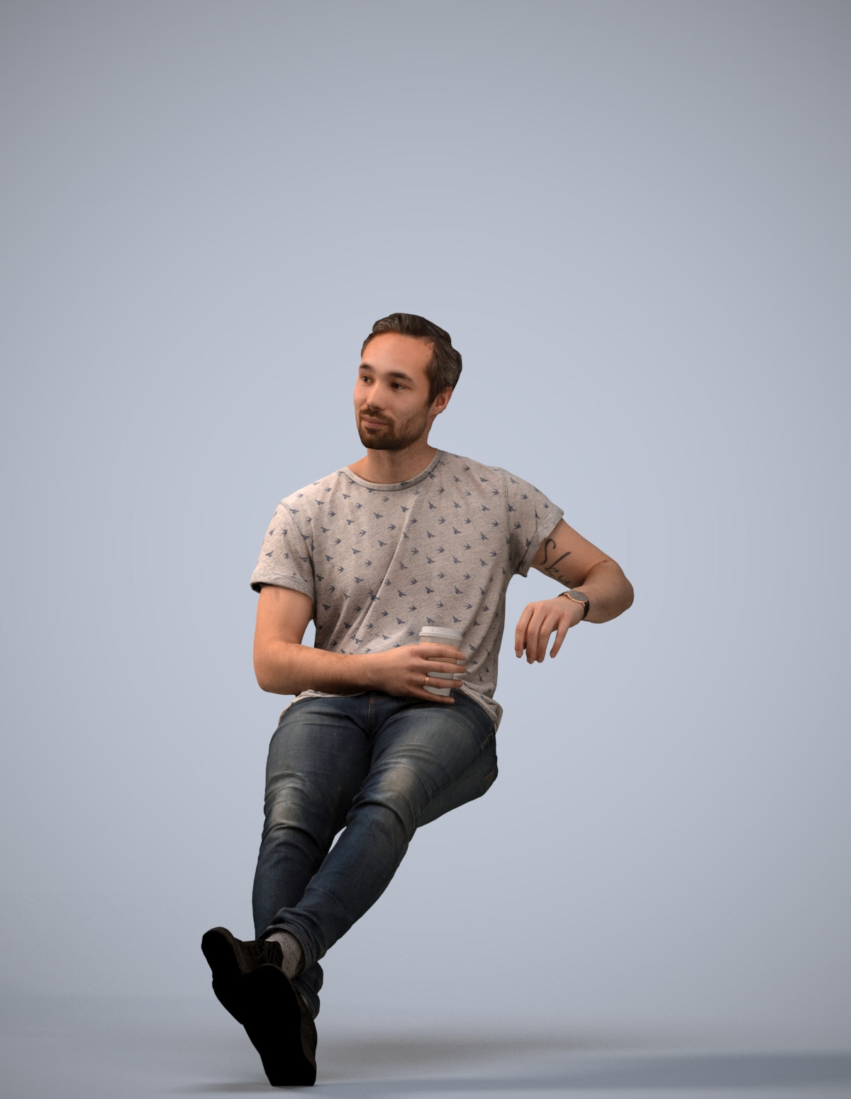3D people model man casual sitting, scanned human for 3ds Max rendering