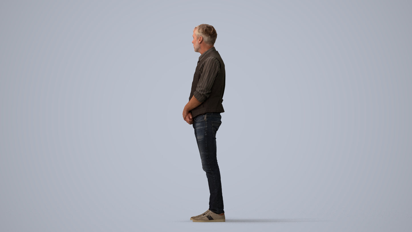 scanned 3D man casual standing, photogrammetry people for Enscape and V-Ray, three-quarter view render