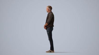 scanned 3D man casual standing, photogrammetry people for Enscape and V-Ray, three-quarter view render