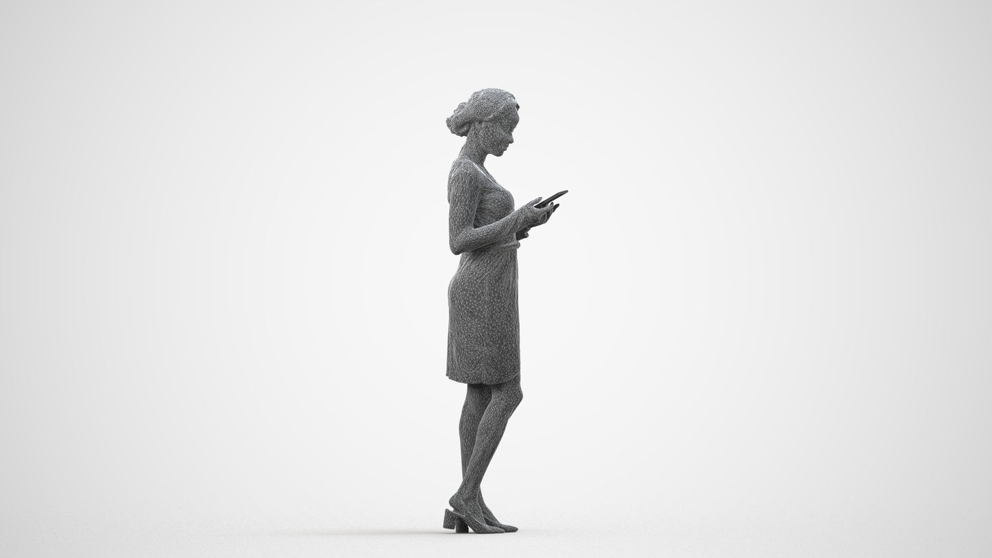 realistic 3D people woman casual walking, render-ready for V-Ray and Corona, FBX OBJ, wireframe side view