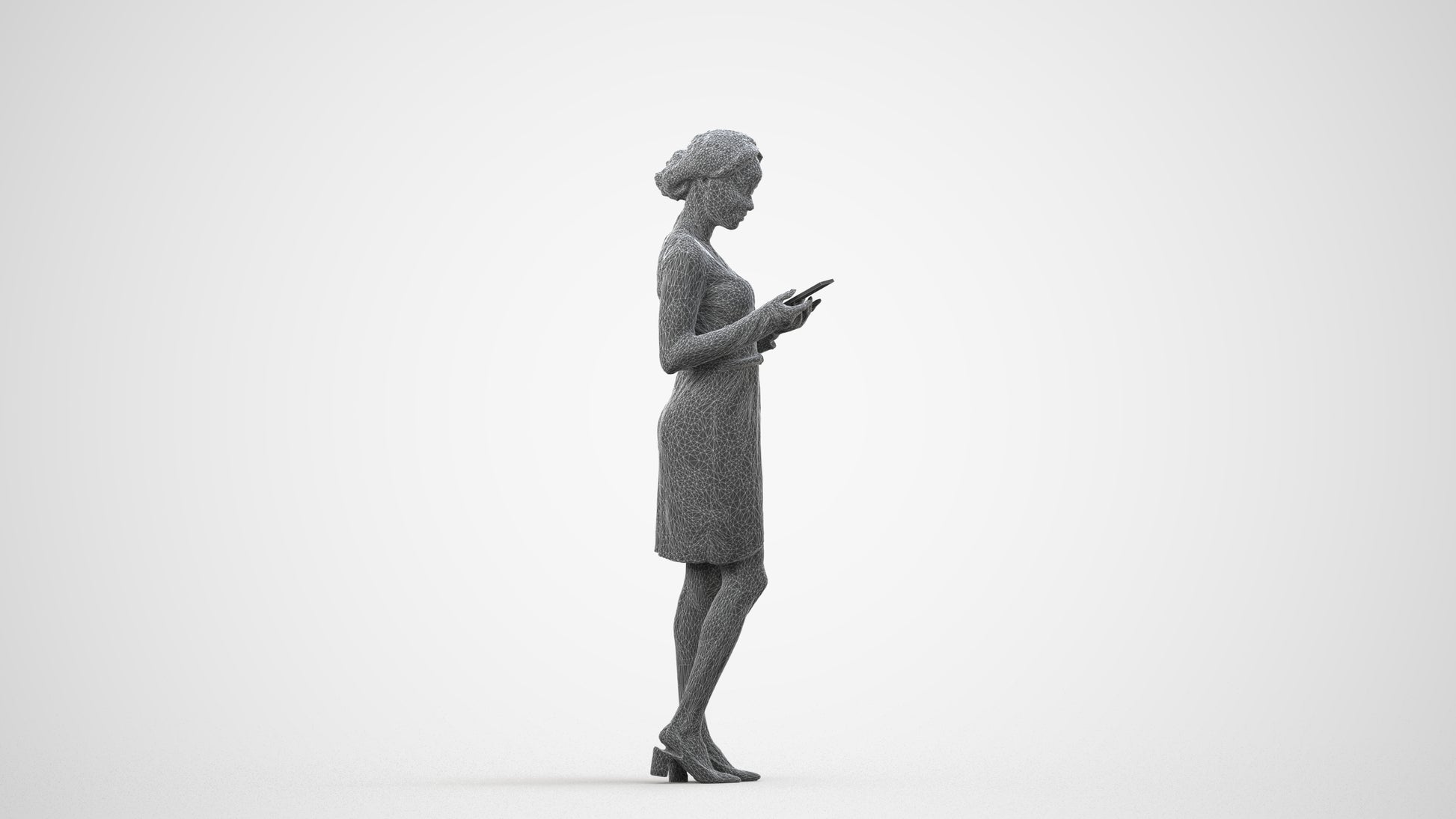 realistic 3D people woman casual walking, render-ready for V-Ray and Corona, FBX OBJ, wireframe side view