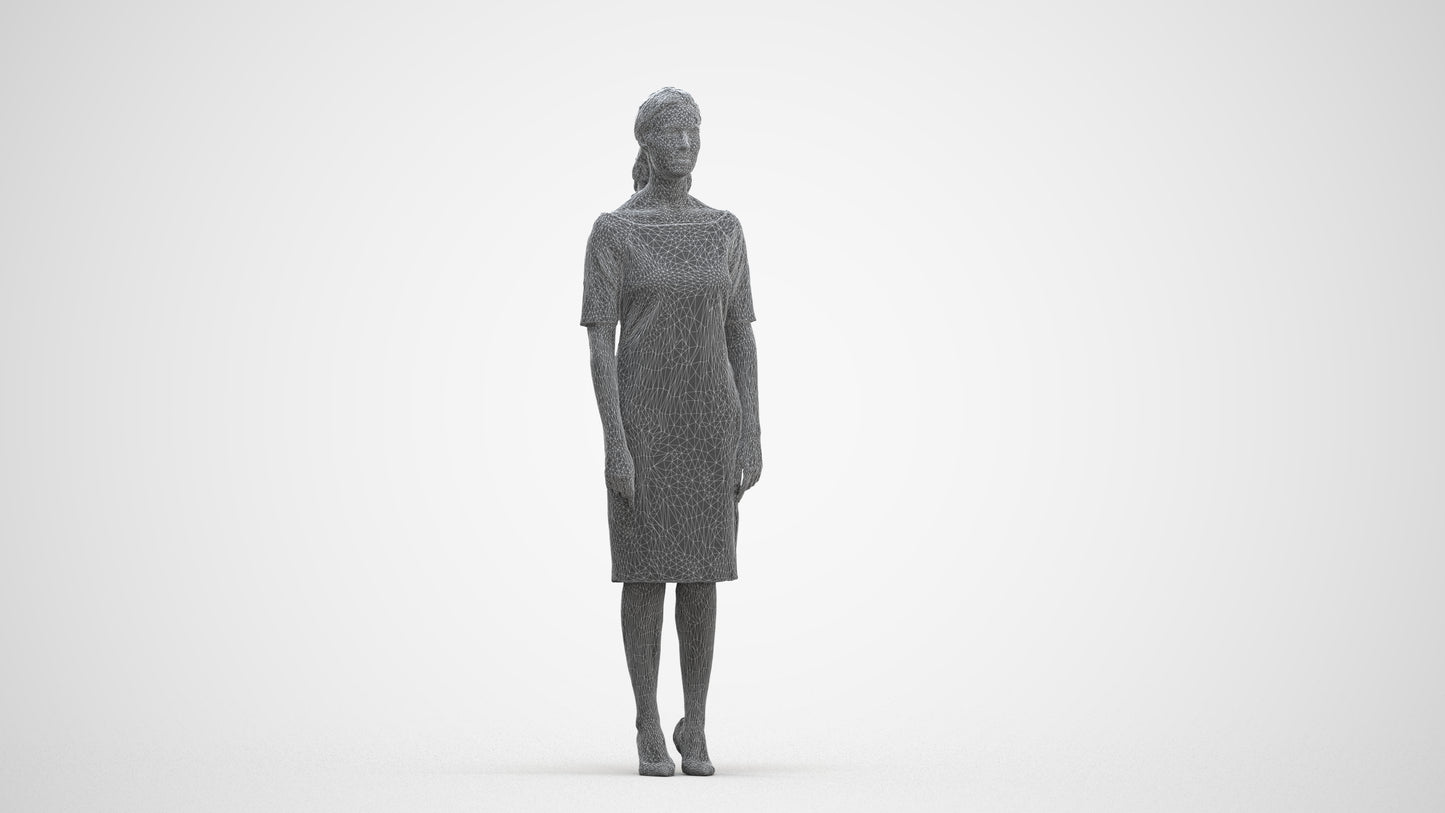 photogrammetry 3D woman casual standing, realistic human model archviz FBX, three-quarter front view render