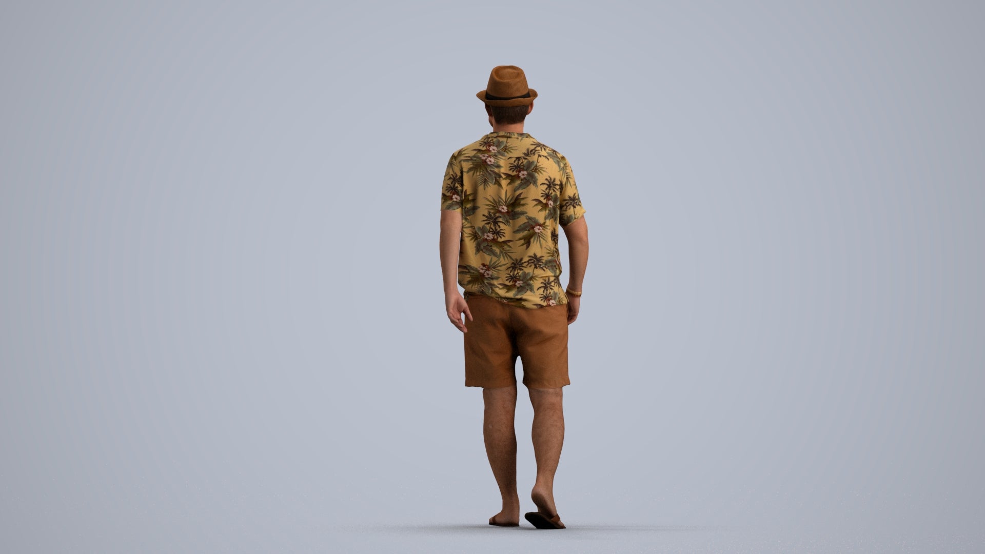 3D human model man walking, photogrammetry scanned person for archviz, front view render