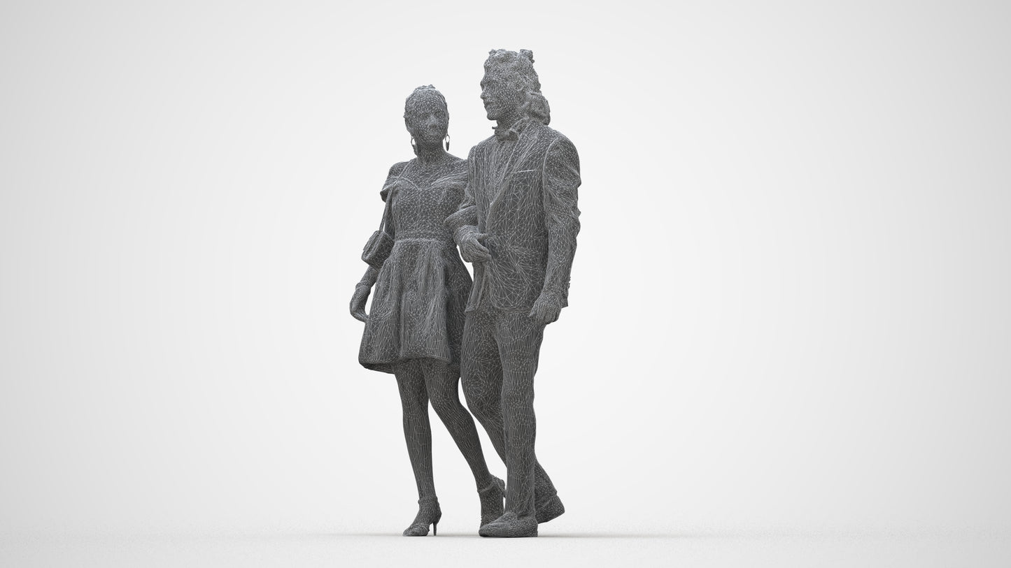 photogrammetry 3D woman formal couple, realistic human model archviz FBX, wireframe back view