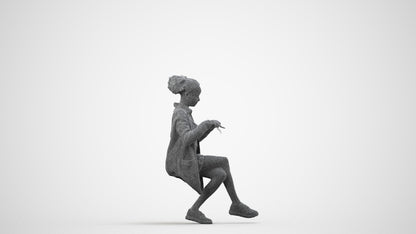 photogrammetry 3D woman casual sitting, realistic human model archviz FBX, wireframe side view