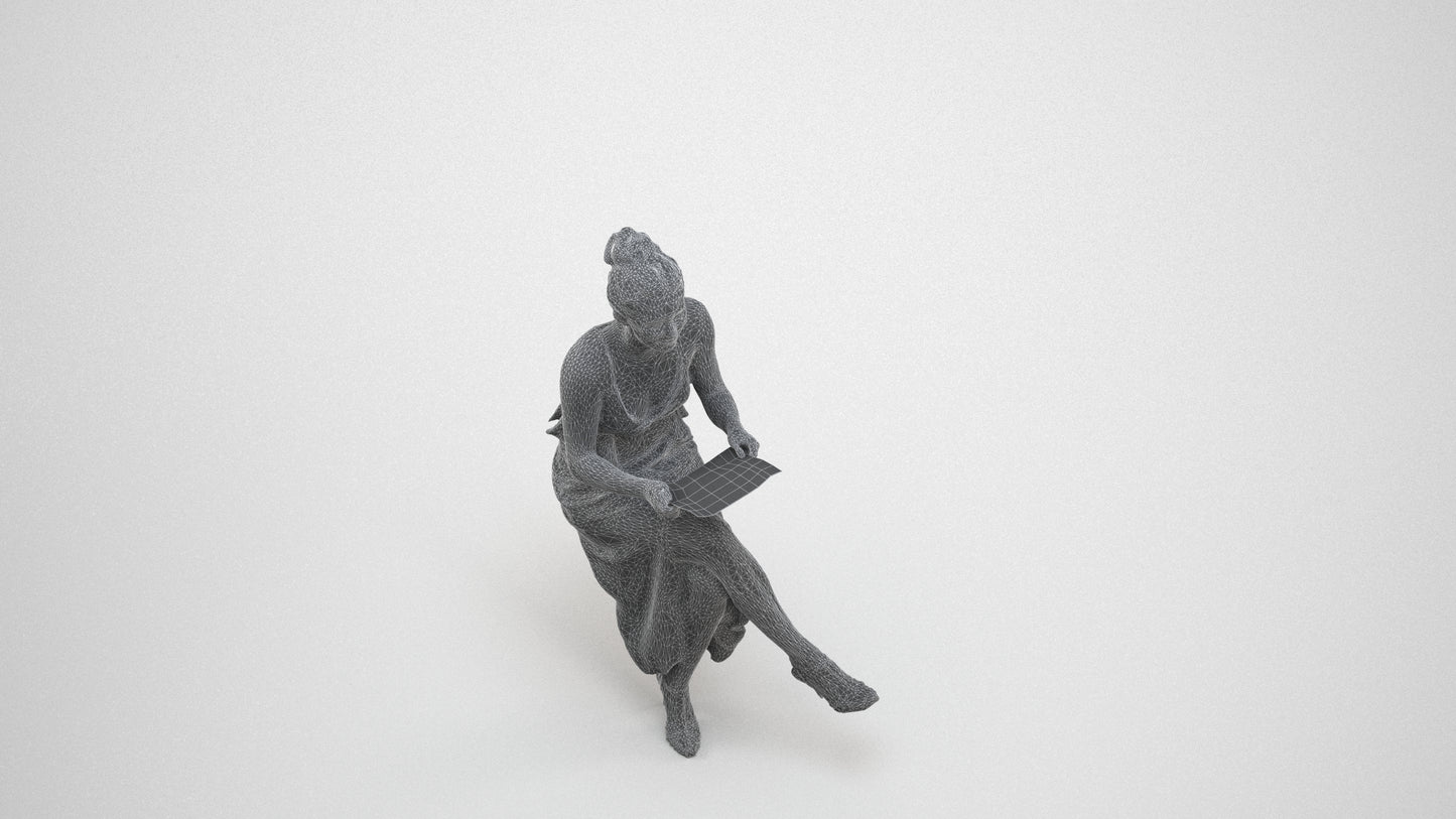 scanned 3D woman formal formalaffairs, photogrammetry people for Enscape and V-Ray, wireframe three-quarter view