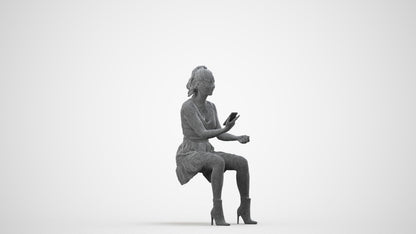 photogrammetry 3D woman casual sitting, realistic human model archviz FBX, wireframe side view