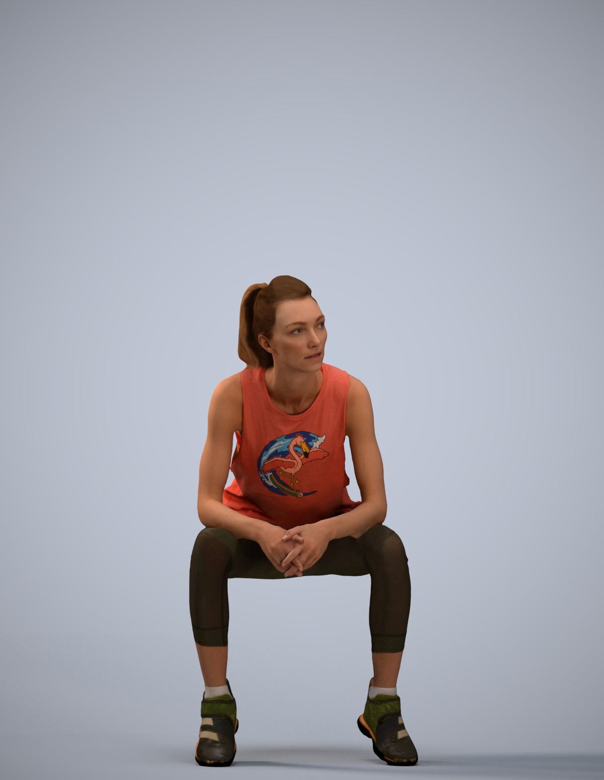 3D human model woman sport, photogrammetry scanned person for archviz