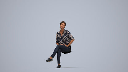 3D scanned woman sitting casual, photorealistic archviz people for Enscape and SketchUp, top-down view render