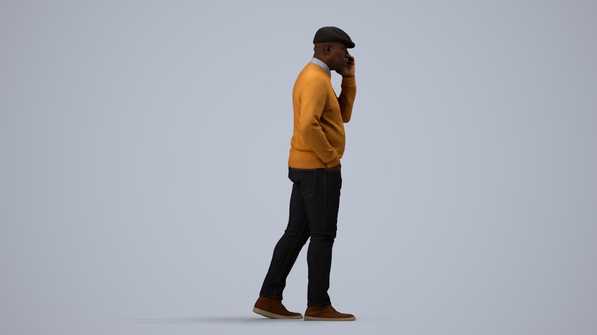 realistic 3D human man casual walking, archviz people FBX OBJ for Blender, side view render