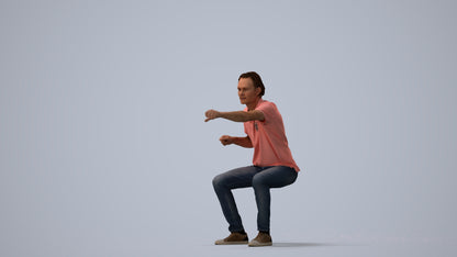 realistic 3D man casual sitting, scanned archviz people for Blender and 3ds Max, three-quarter view render
