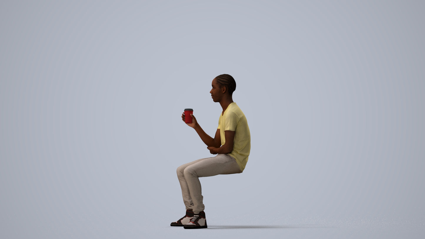3D human model boy casual kids, photogrammetry scanned person for archviz, three-quarter view render