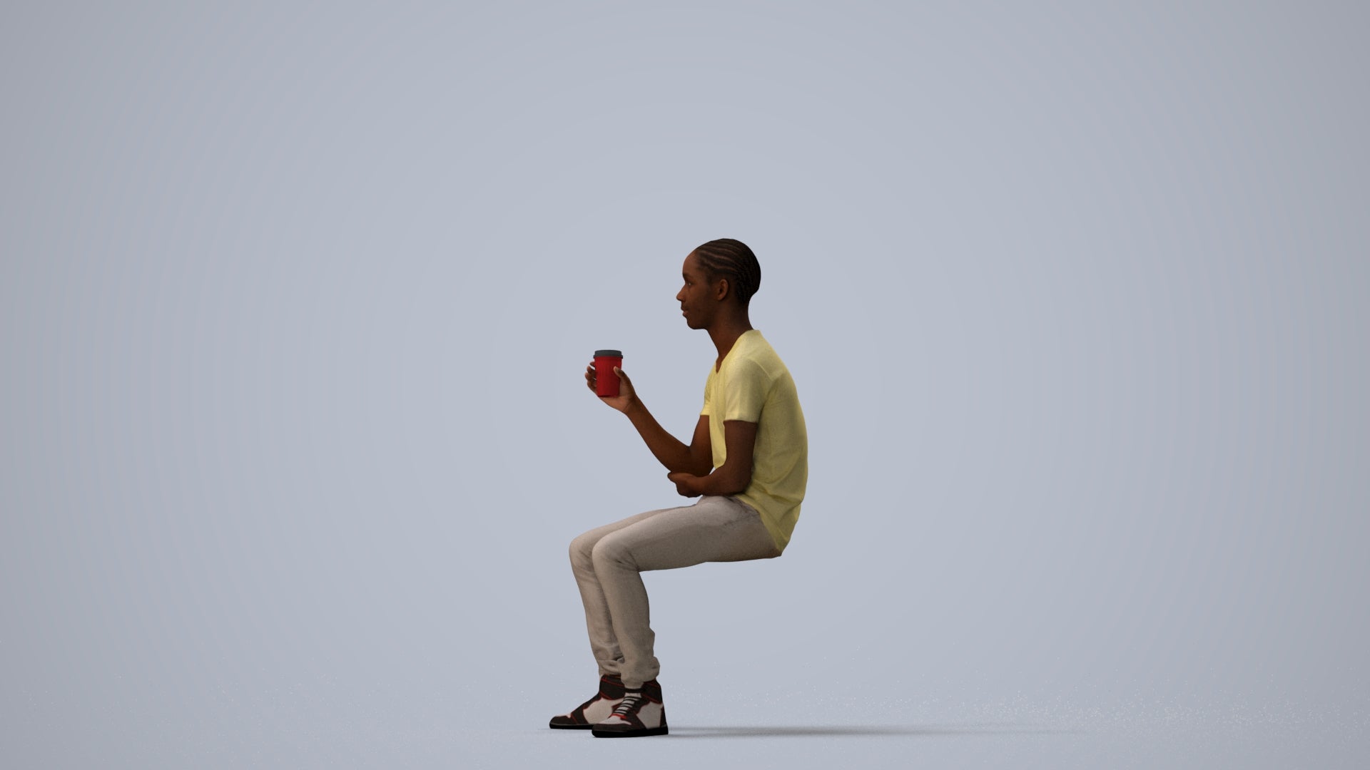 3D human model boy casual kids, photogrammetry scanned person for archviz, three-quarter view render