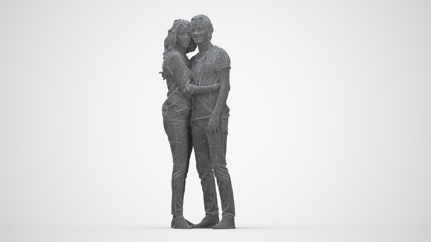 realistic 3D human woman casual couple, archviz people FBX OBJ for Blender, wireframe back view