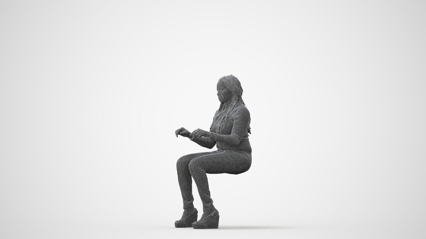 3D people model woman casual sitting, scanned human for 3ds Max rendering, square thumbnail