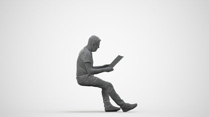 realistic 3D people senior man casual sitting, render-ready for V-Ray and Corona, FBX OBJ, wireframe side view