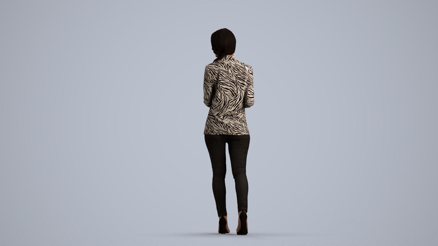 realistic 3D human woman business walking, archviz people FBX OBJ for Blender, front view render