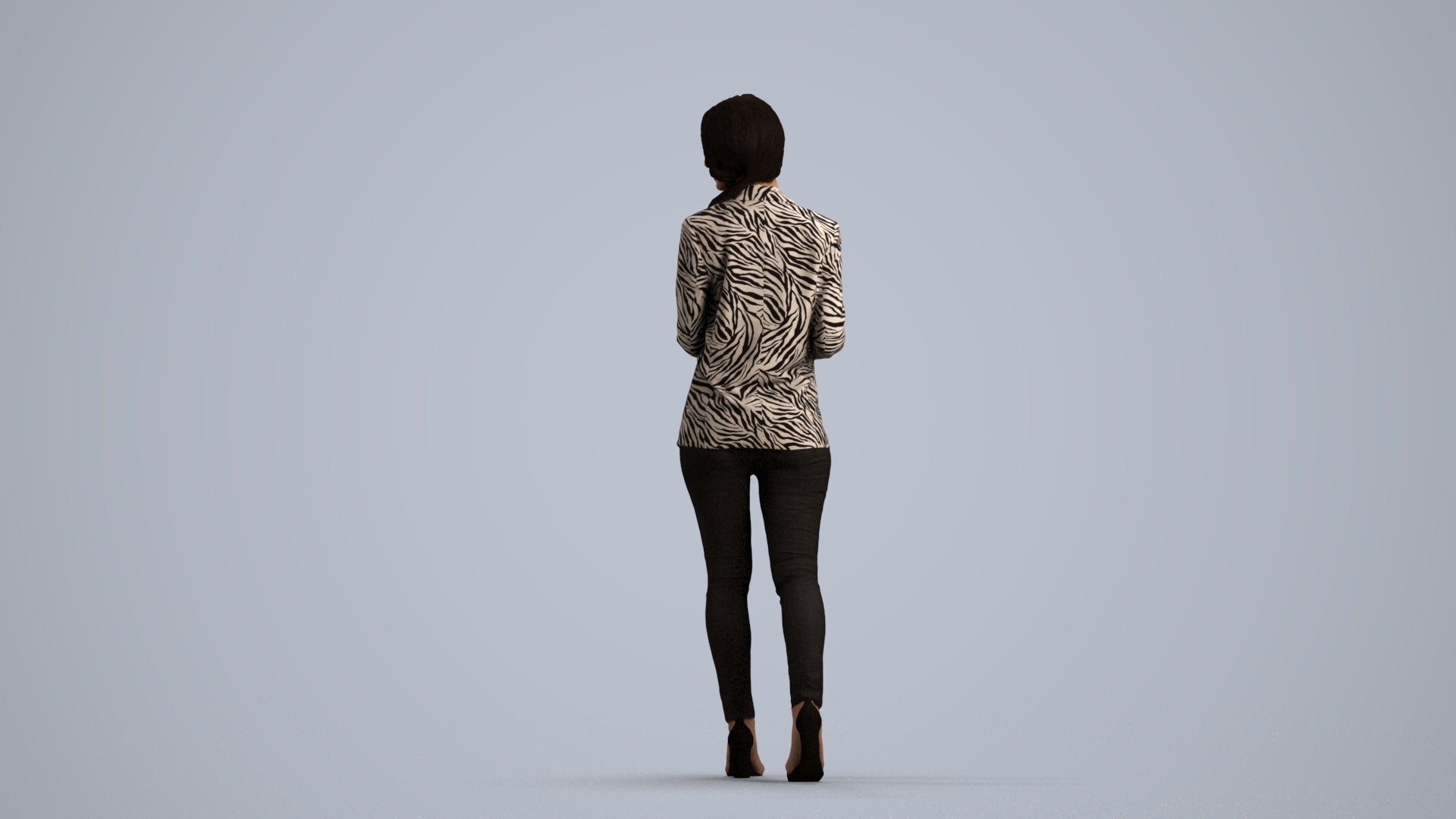 realistic 3D human woman business walking, archviz people FBX OBJ for Blender, front view render