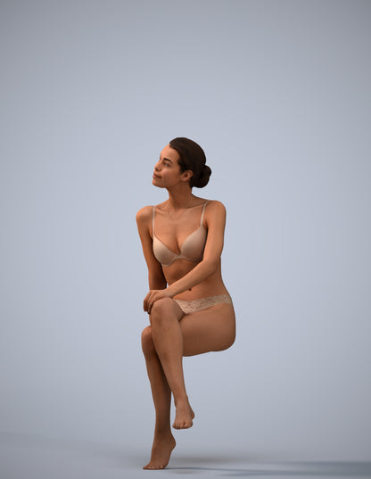 3D human model woman bathroom, photogrammetry scanned person for archviz