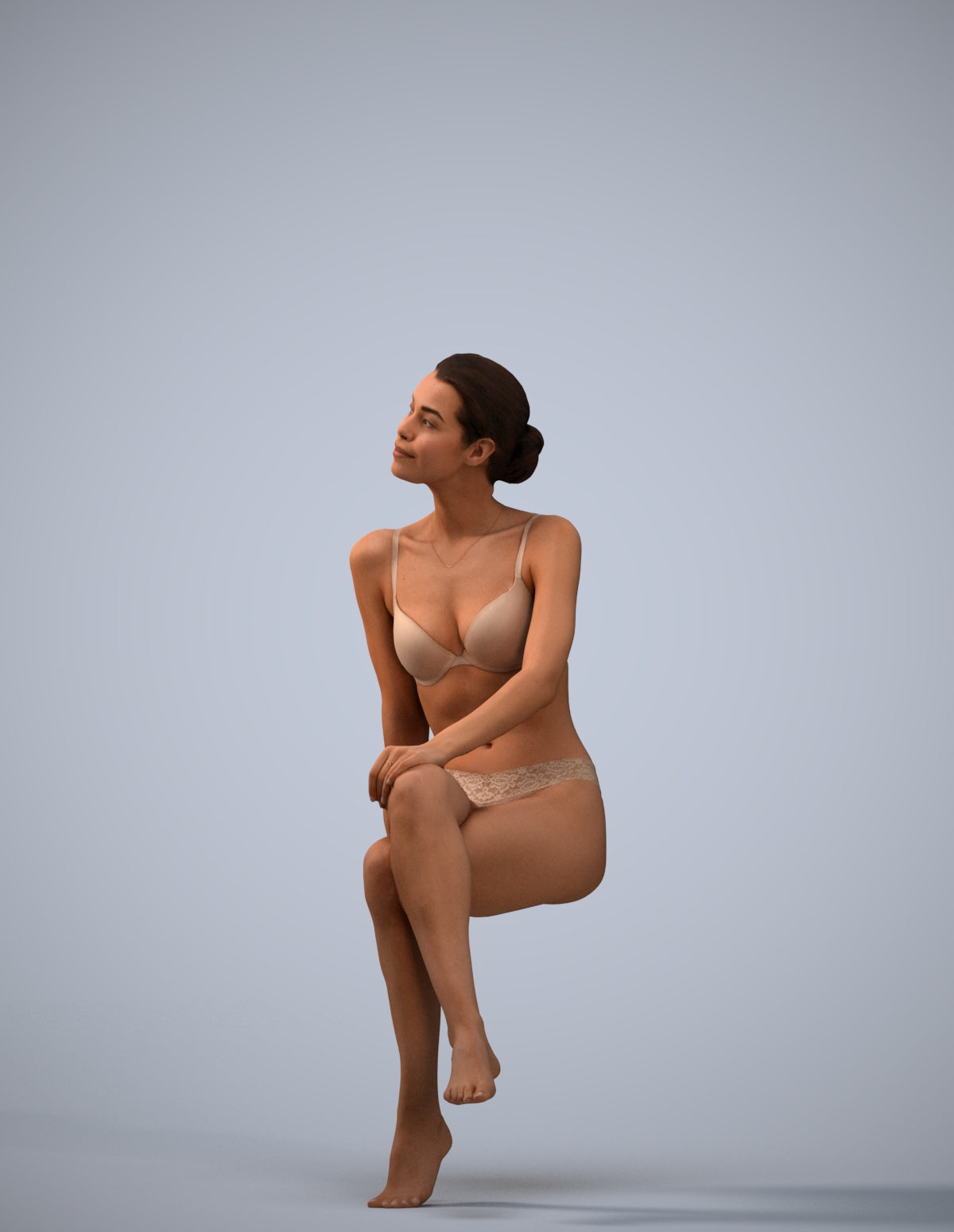 3D human model woman bathroom, photogrammetry scanned person for archviz