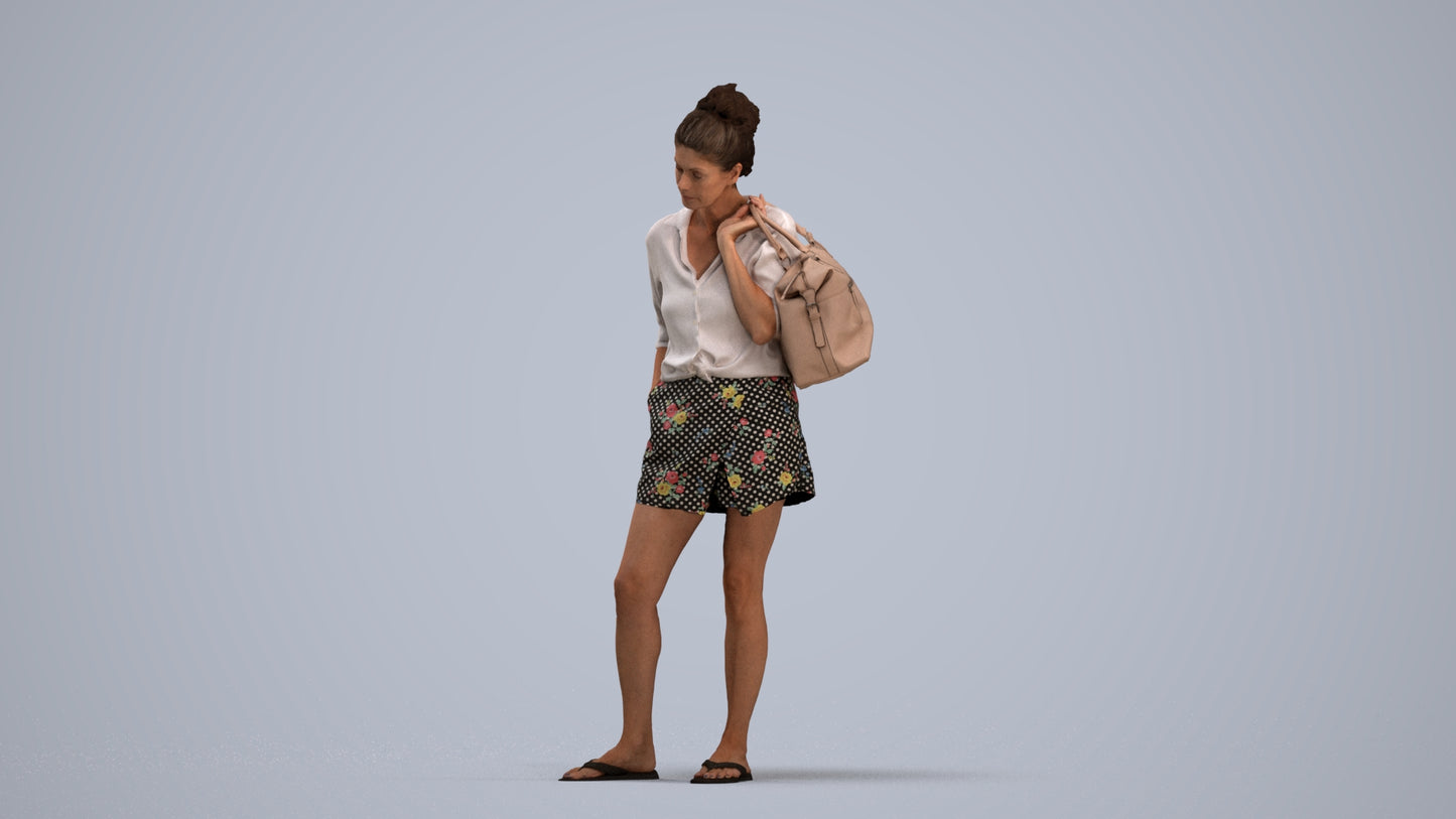3D people model woman casual standing, scanned human for 3ds Max rendering, standing pose render
