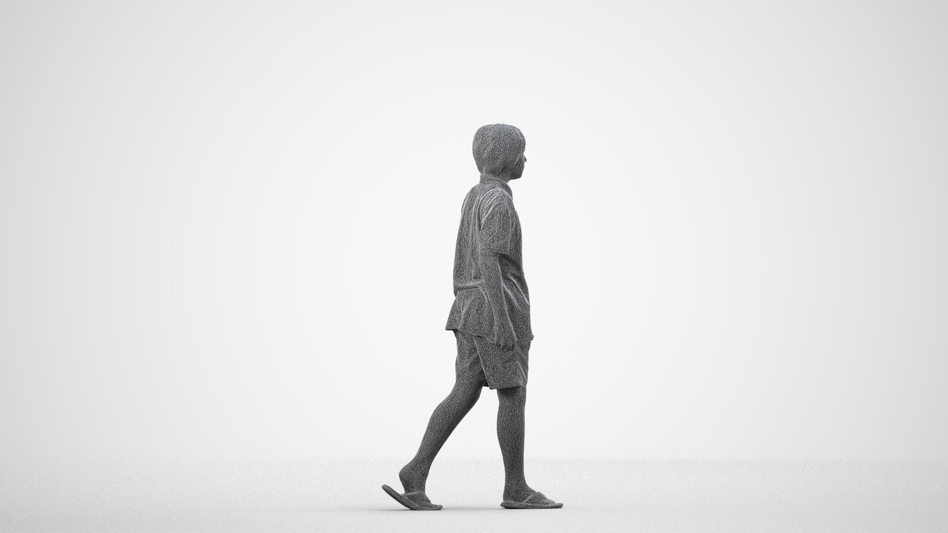 3D scanned boy kids, photorealistic archviz people for Enscape and SketchUp, wireframe side view