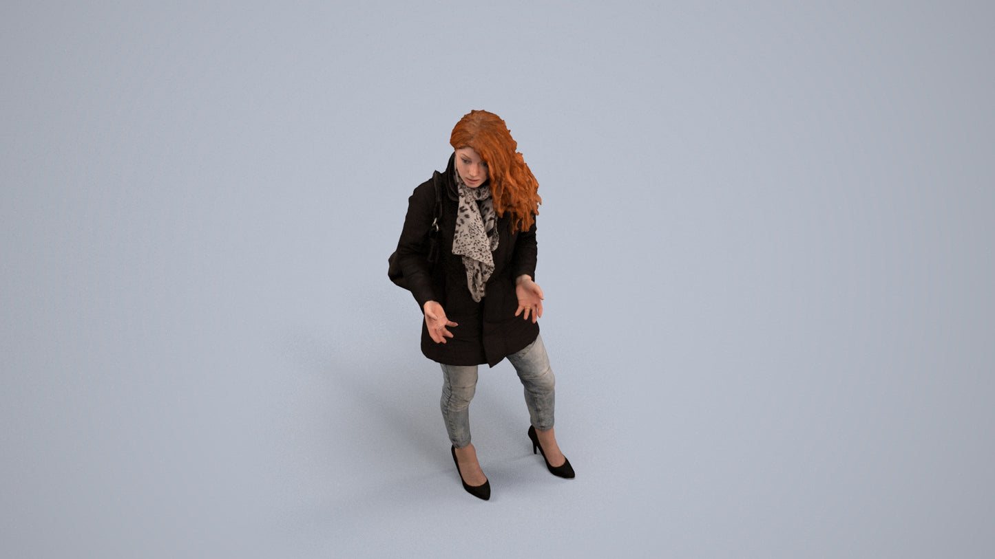3D scanned woman standing casual, photorealistic archviz people for Enscape and SketchUp, back view render