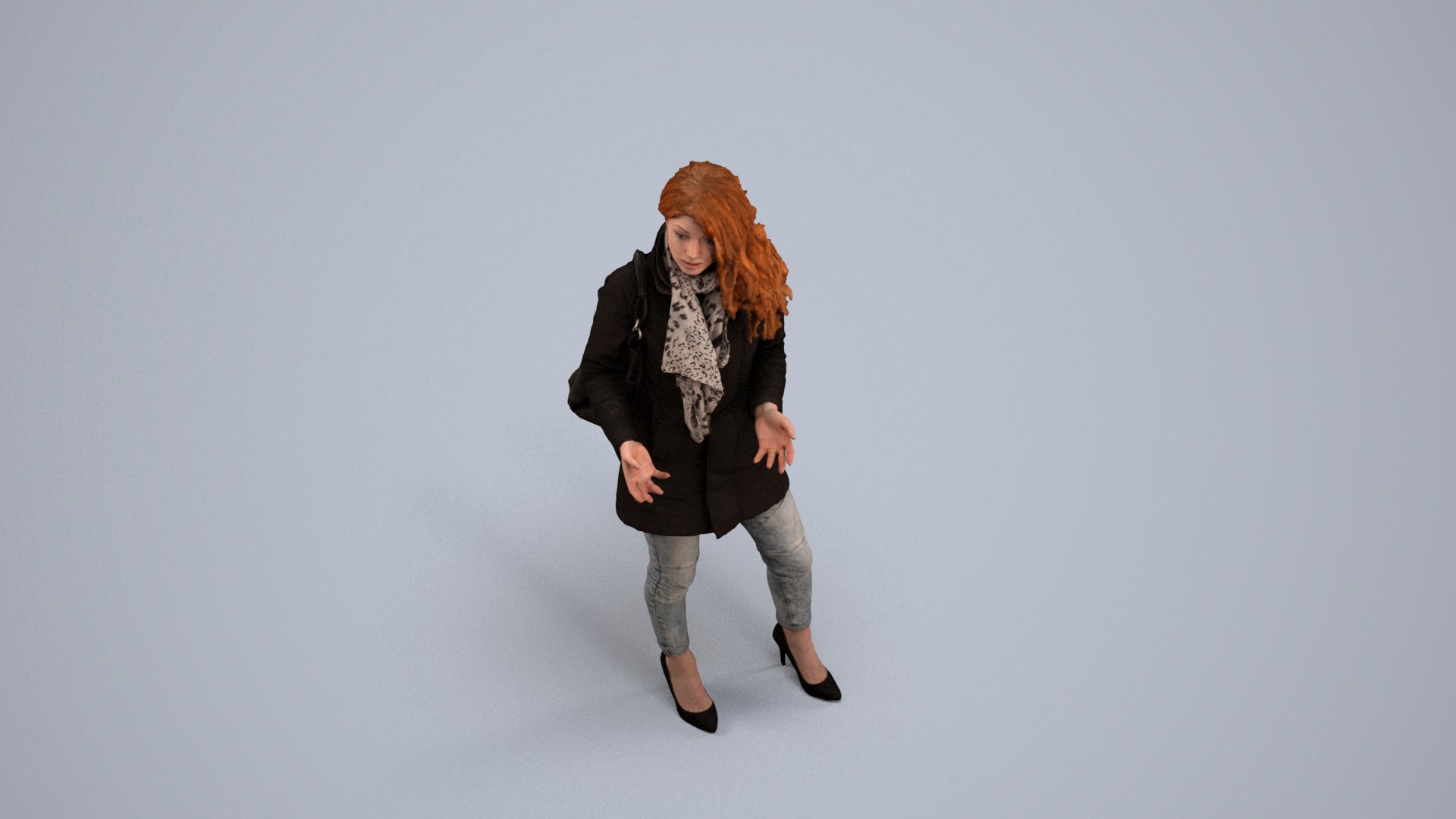 3D scanned woman standing casual, photorealistic archviz people for Enscape and SketchUp, back view render