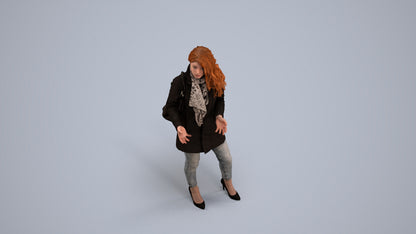3D scanned woman standing casual, photorealistic archviz people for Enscape and SketchUp, back view render