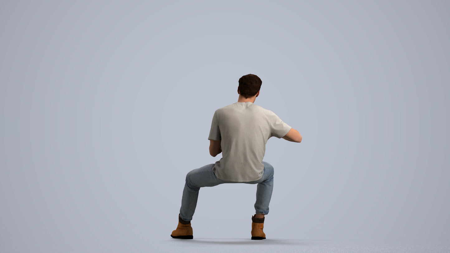 realistic 3D man casual sitting, scanned archviz people for Blender and 3ds Max, front view render