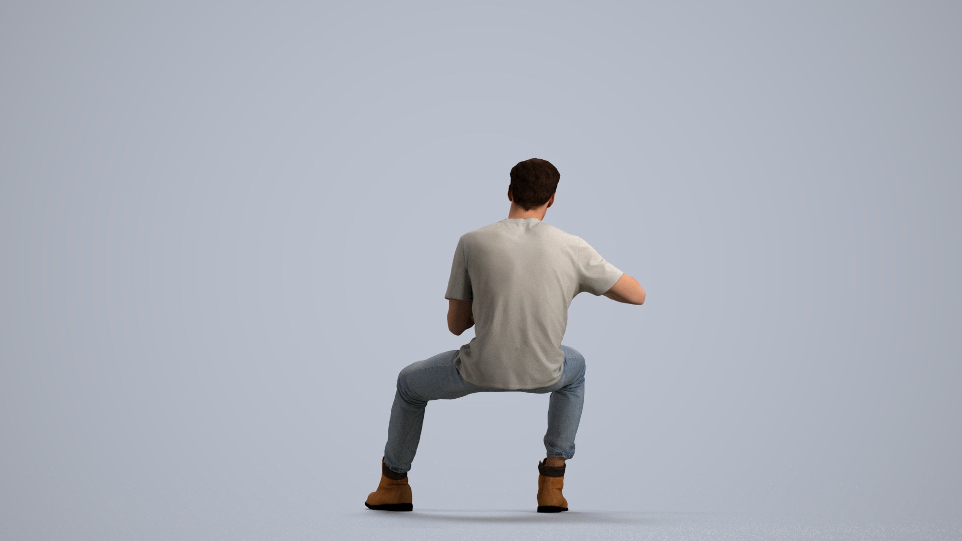 realistic 3D man casual sitting, scanned archviz people for Blender and 3ds Max, front view render