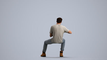 realistic 3D man casual sitting, scanned archviz people for Blender and 3ds Max, front view render
