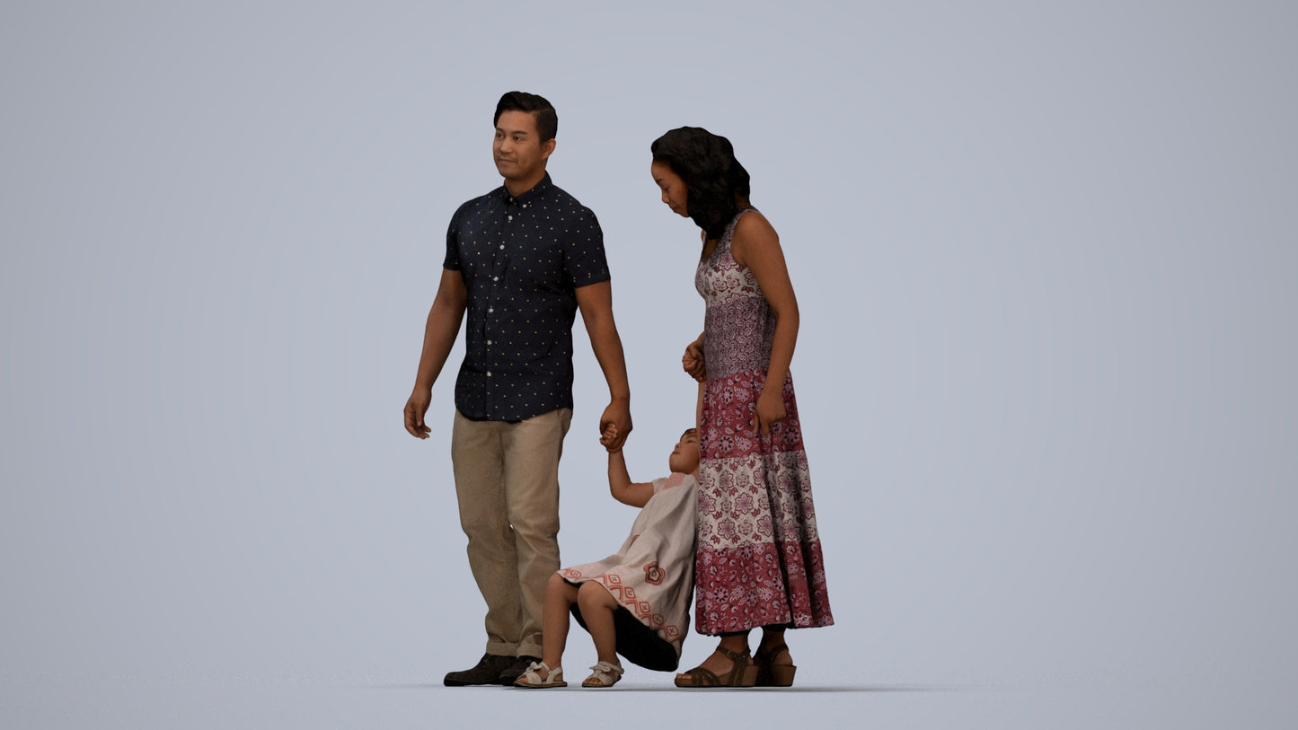 3D people model girl casual kids, scanned human for 3ds Max rendering, top-down view render