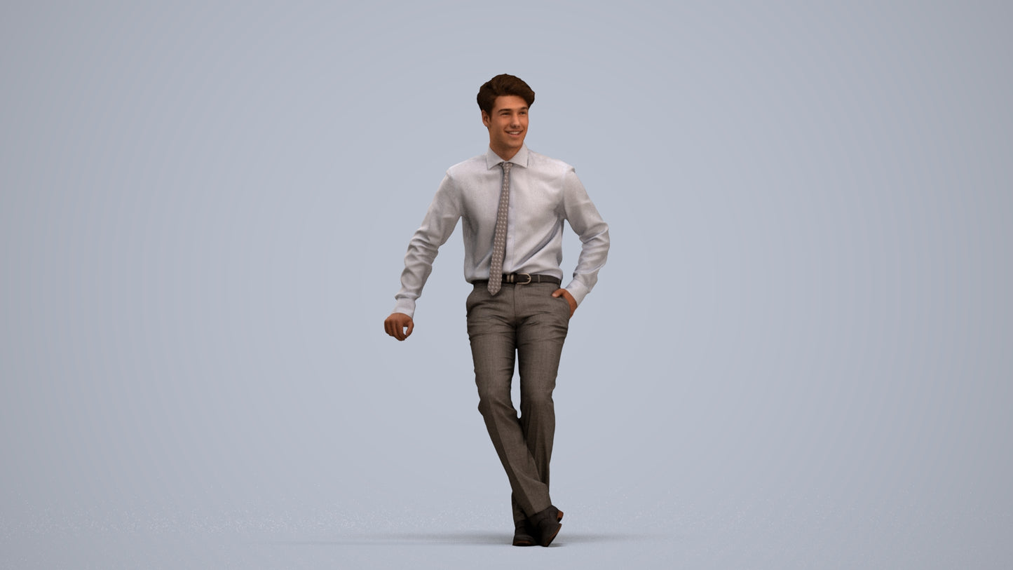 realistic 3D human man business, archviz people FBX OBJ for Blender, standing pose render