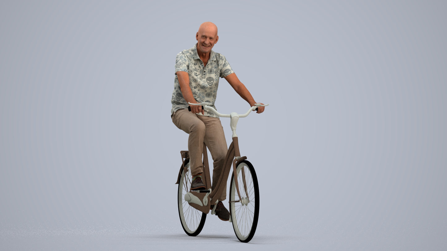 photogrammetry 3D senior man casual cycling, realistic human model archviz FBX, standing pose render