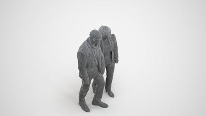 3D human model senior woman business couple, photogrammetry scanned person for archviz, wireframe three-quarter view