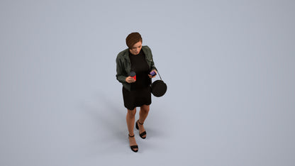 realistic 3D human woman casual standing, archviz people FBX OBJ for Blender, back view render