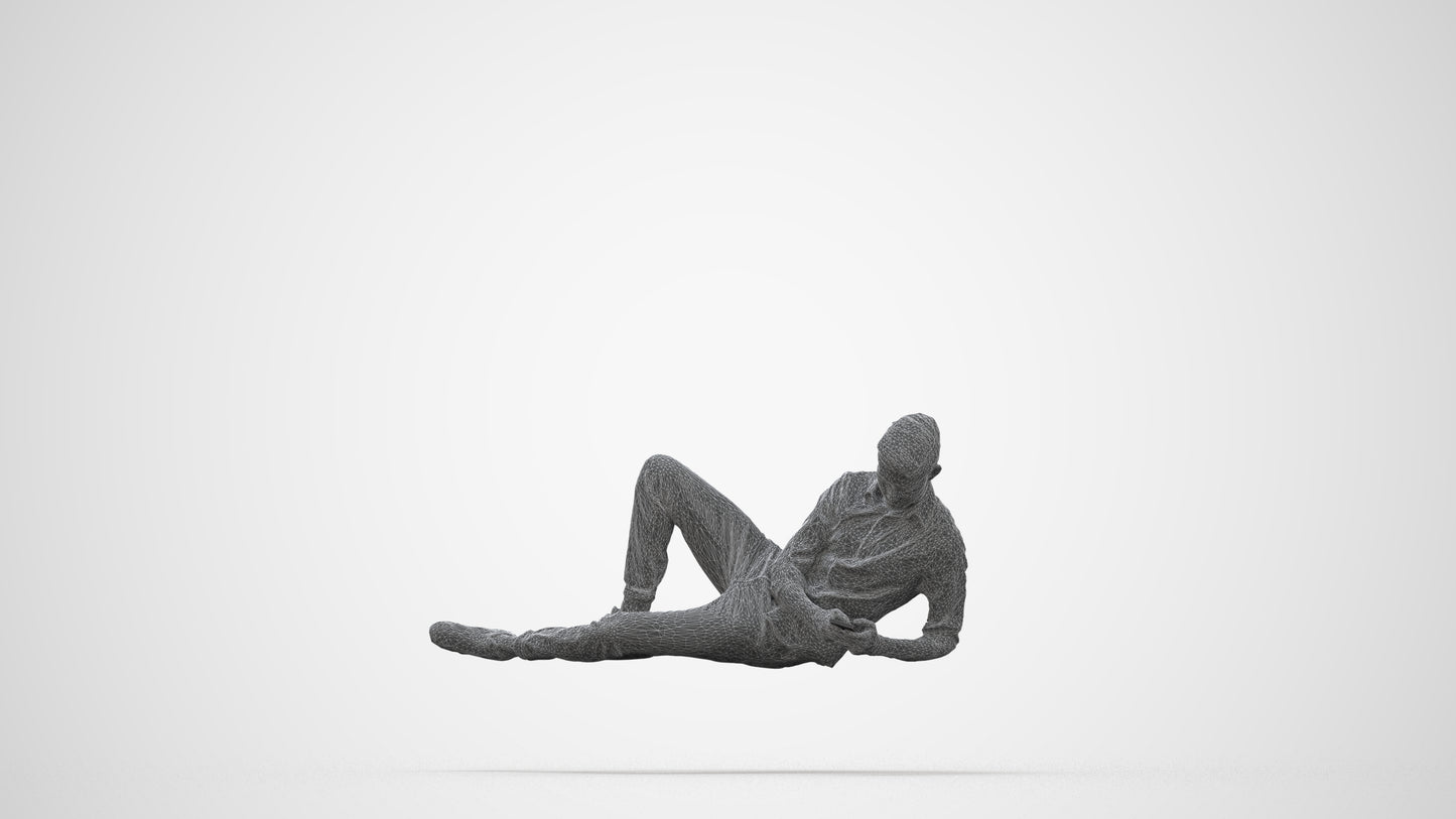photogrammetry 3D man casual sitting, realistic human model archviz FBX, wireframe back view