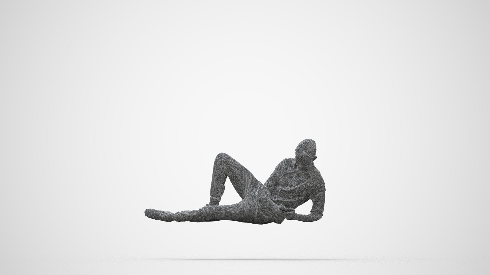 photogrammetry 3D man casual sitting, realistic human model archviz FBX, wireframe back view