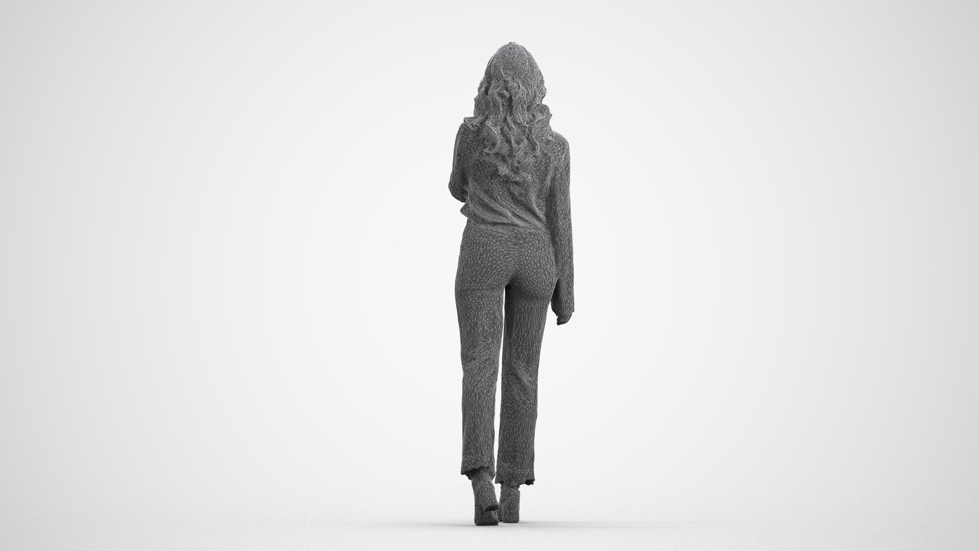 3D human model woman business, photogrammetry scanned person for archviz, wireframe front view