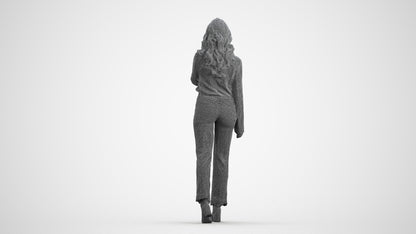 3D human model woman business, photogrammetry scanned person for archviz, wireframe front view
