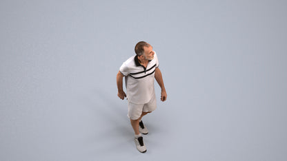 3D human model senior man sport, photogrammetry scanned person for archviz, back view render
