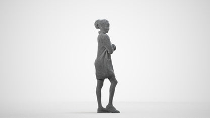 3D people model woman casual standing, scanned human for 3ds Max rendering, wireframe side view