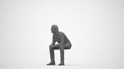 photogrammetry 3D man casual sitting, realistic human model archviz FBX, wireframe back view