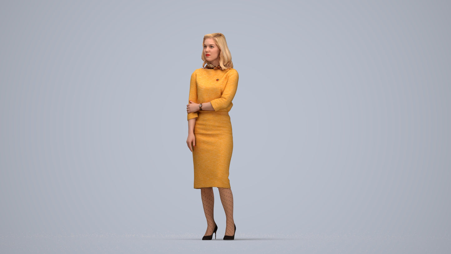 realistic 3D human woman business standing, archviz people FBX OBJ for Blender, top-down view render