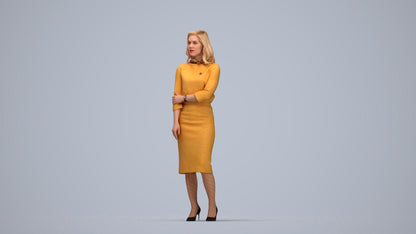 realistic 3D human woman business standing, archviz people FBX OBJ for Blender, top-down view render
