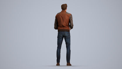 realistic 3D man casual business, scanned archviz people for Blender and 3ds Max, front view render