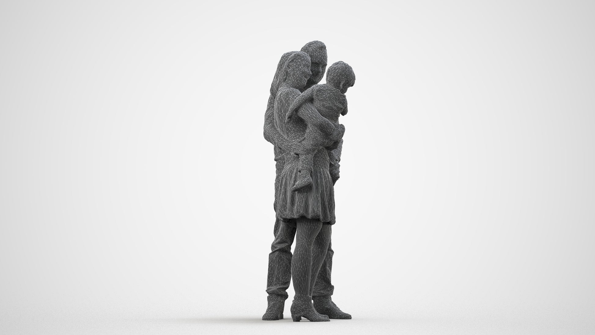 realistic 3D people girl casual standing, render-ready for V-Ray and Corona, FBX OBJ, wireframe side view